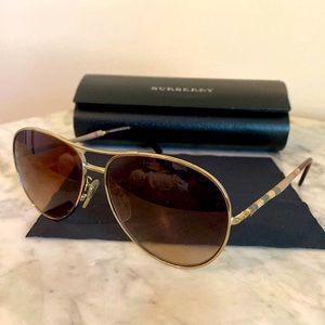 Burberry Gold Aviator Check Sunglasses